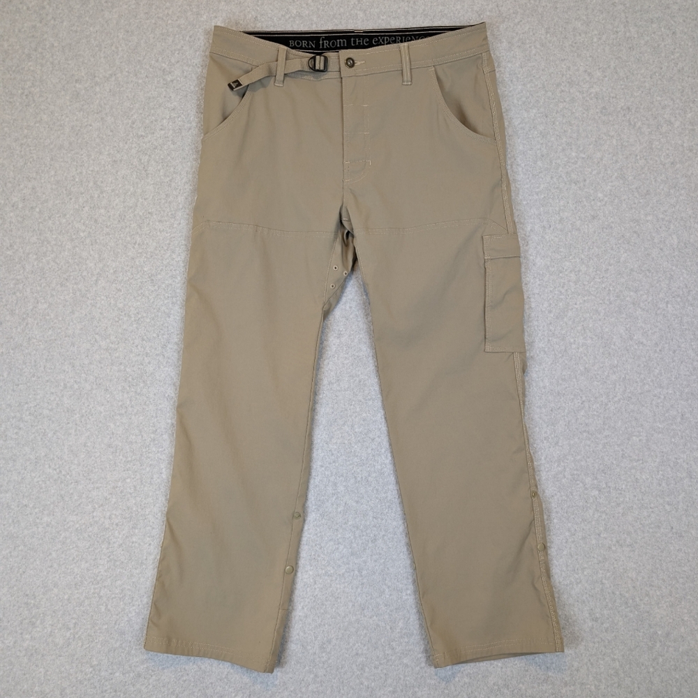 Prana Zion Hiking Pants Men's 36X30 Khaki Cargo Belted Stretch Nylon Outdoor